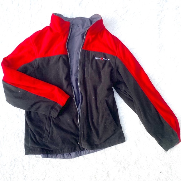 Black Red Reversible Fleece Zip Up Rain Jacket - Picture 2 of 2